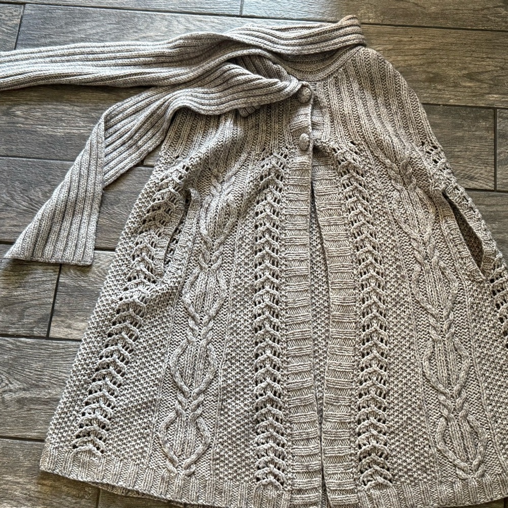 Two sisters wool blend sweater cape duster sleeveless wrap Vest S charcoal grey